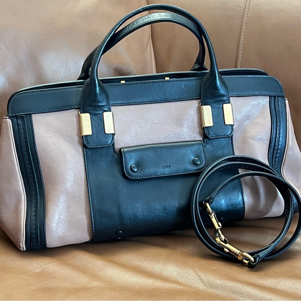 CHLOÉ Black/Pink Leather Medium Alice Bag/ Large size